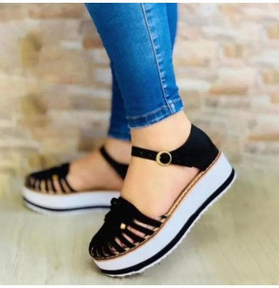 Ladies New Platform Hollow Trifle Shoe Buckle Sandals